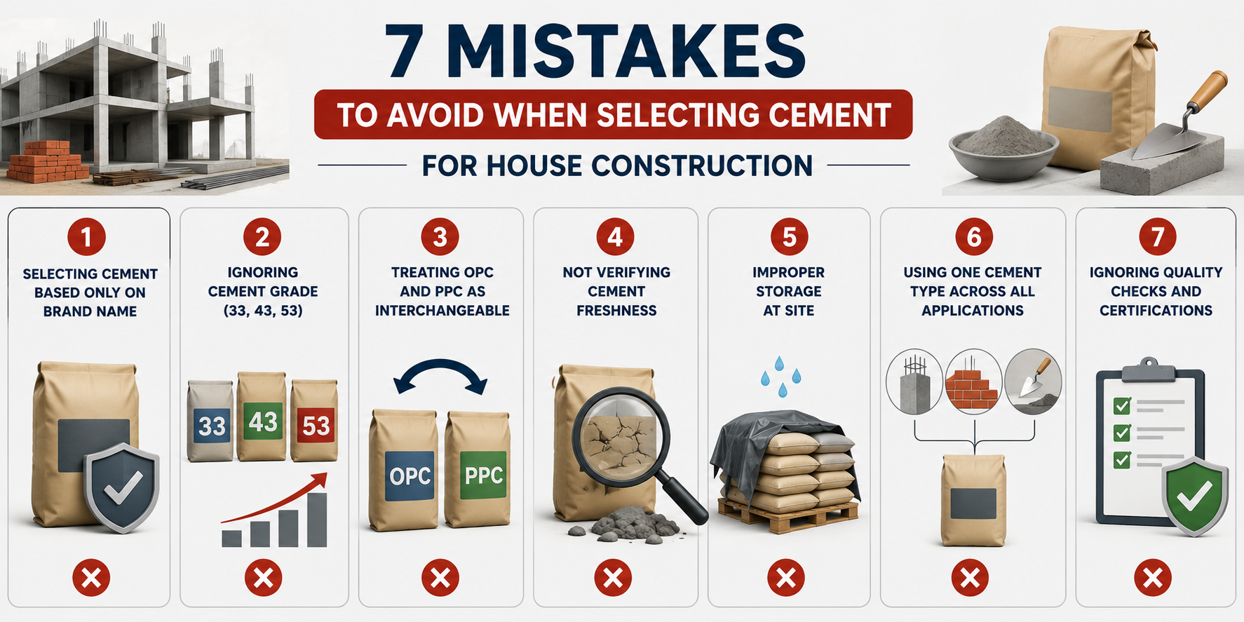 Cement selection guide for house construction showing seven common mistakes